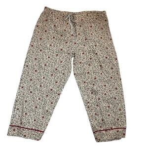 Vintage Pillow Talk Leopard Rose Print Pajama Pants Elastic Waist Lounge Bottoms